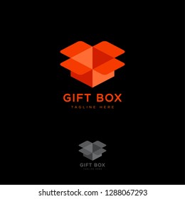 Gift box logo. Illusion box shape. Online shop of gifts. Monochrome option.