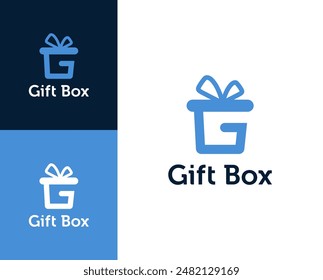 Logotipo de caja de regalo. GIft caja con la letra g ilustración de diseño del logotipo. Diseño de logotipo de regalo inspirado.