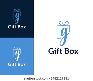 Gift box logo. GIft box with letter g logo design illustration. Gift logo design inspiration.
