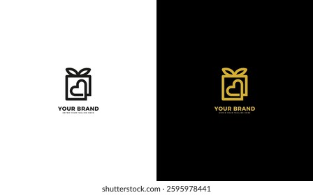 Gift box logo. Love box gift icon