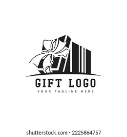 Gift box logo with open box cover style. icon vector illustration