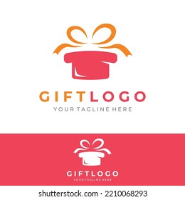 Logo de la caja de regalo o regalo con el signo de la cinta, la letra G y los regalos. Logo para sorpresa, San Valentín, cumpleaños, tienda de regalos, fiesta y negocios.