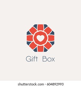 Gift box logo top view. Vector conceptual symbol