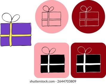 Logotipo de caixa de presente. Ilustração de tinta de linha de gráfico vetorial. Perfeito para ocasiões especiais, casamentos, aniversários e apresentações de presentes de luxo. para pacotes, cosméticos, têxteis, cartões.
