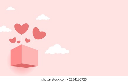 Gift box with love ballon sticker. Vector illustration in flat style.