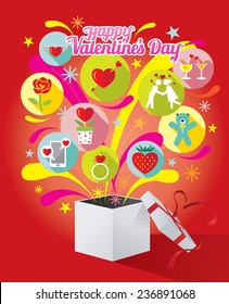 Gift Box with Love Icons and Valentine's Text