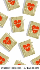 Padrão de amor caixa de presente com coração vermelho isolado no branco