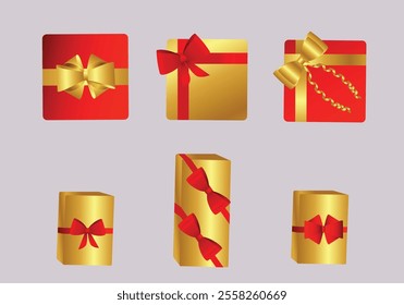 gift box luxury ribbon design cute golden realistic shiny satin vector illustration