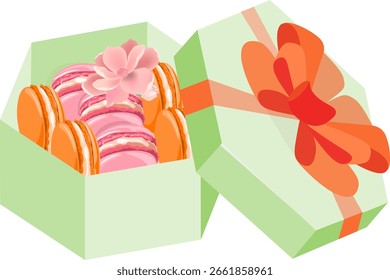 Geschenkbox mit Makronenkeksen ohne Hintergrund