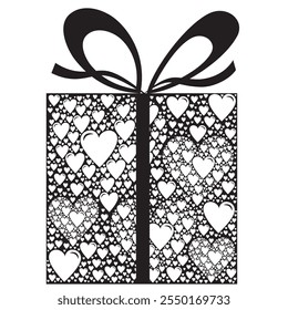 Gift Box made of Multiple Hearts Pattern and Ribbon in Black and White