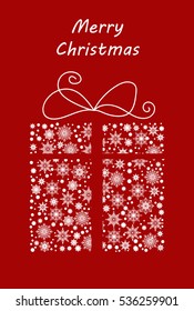 Gift box made from snowflakes and snow. Vector illustration for postcard, banner, poster, invitation, etc.