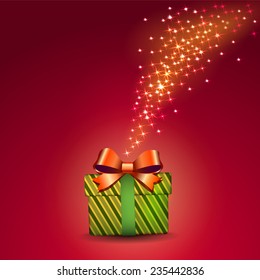 gift box and magic light fireworks, vector background