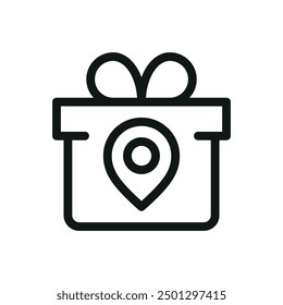 Gift box map location isolated icon, gift shop with map pinvector symbol with editable stroke
