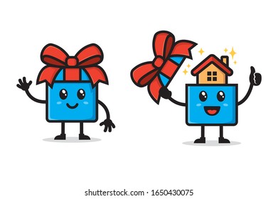 Vector de diseño de caracteres de mascota de caja de regalo