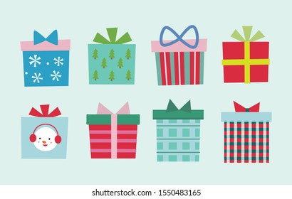 Gift box material collection.Christmas vector illustration.Holiday material.