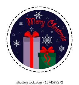 Gift box. Merry Christmas. Flat vector illustration. Can be used for design greeting card, invitation or banner , sticker, pin, patch , logos , icons for mobile applications.