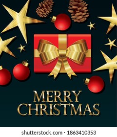 gift box with merry christmas lettering vector illustration design