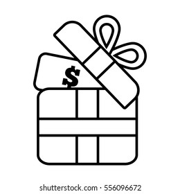 gift box money dollar wrap ribbon line vector illustration eps 10