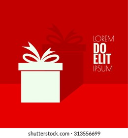 Gift box near wall with flat shadow and space for text. 