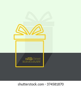 Gift box near wall with flat shadow and space for text.
