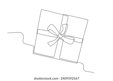 A gift box was neatly tied with ribbons. Gift Box one-line drawing