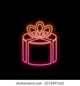 Gift box neon icon. Surprise and winning symbol. Gift card sign. Vector Stock Illustration.