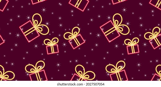 Gift box neon seamless pattern. Jewish New Year background. Holiday concept.