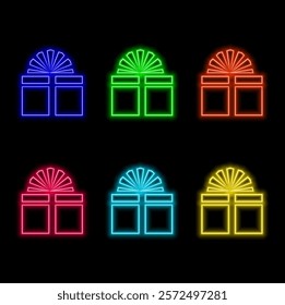 Gift box neon sign. Bright neon night sign for holiday advertising sale. vector.