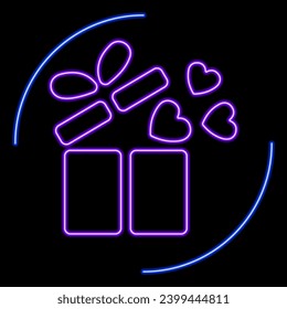 gift box neon sign, modern glowing banner design, colorful modern design trends on black background. Vector illustration.