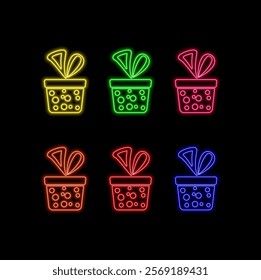 Gift box in neon style. pink color..