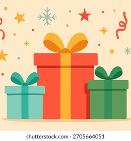 Gift Box New Year Flat Vector