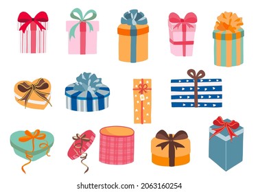 Gift box object collection with ribbon.Vector illustration for icon,sticker,printable.Editable element