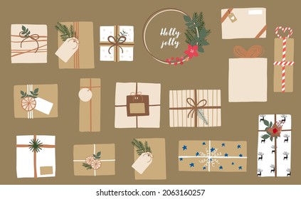 Geschenkbox-Objektkollektion mit Band.Vektorgrafik für Symbol, Aufkleber, druckbar.Bearbeitbares Element