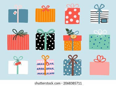 Gift box object collection with ribbon.Vector illustration for icon,sticker,printable.Editable element