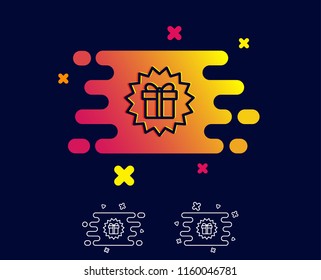 Gift box offer line icon. Present or Sale sign. Birthday Shopping symbol. Package in Gift Wrap. Gradient banner with line icon. Abstract shape. Vector