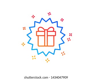 Gift box offer line icon. Present or Sale sign. Birthday Shopping symbol. Package in Gift Wrap. Gradient design elements. Linear surprise gift icon. Random shapes. Vector