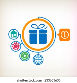 Gift box on abstract background. Flat design for the web, print, banner, advertising.