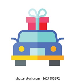 Gift box on a car vector illustration, flat design icon