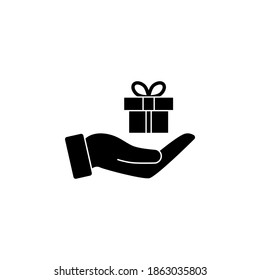 Gift box on hand icon symbol vector on white background.