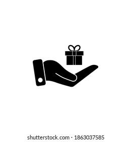Gift box on hand icon symbol vector on white background.