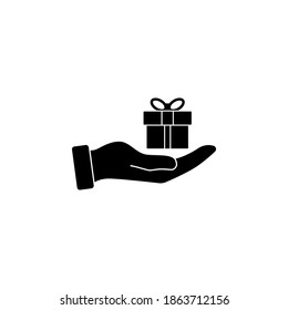 Gift box on hand icon symbol vector on white background.