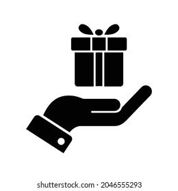 Geschenkbox auf Hand Symbol Vektorgrafik, Überraschungszeichen, Birthday Prese.