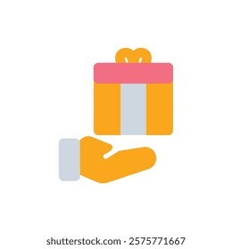 Gift box on hand icon