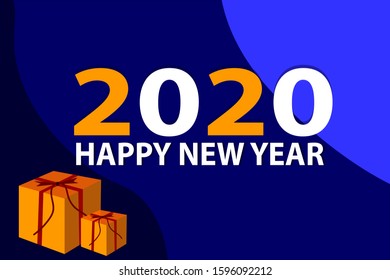 Gift Box on Happy New Year 2020 blue Background 