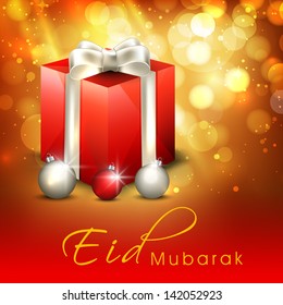 Geschenkbox auf glänzendem abstraktem Hintergrund-Konzept für Eid Festival.
