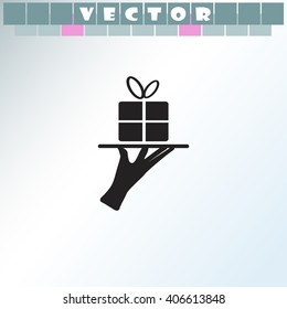 Gift box on a tray icon.