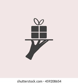 Gift box on a tray web icon. Isolated illustration