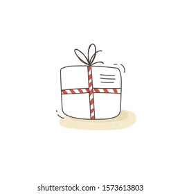 Gift box on white background. Holiday gift, birthday, Valentine's day. Can be used for stickers, postcards, advertising, websites. Vector illustration on isolated background. Hand drawing.