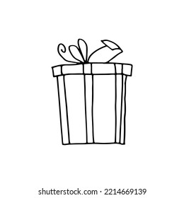 Gift box on white background. Hand drawn vectore doodle style. For print, card and decor.
