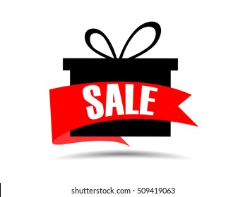 Gift box on white background icon. Black gift box sale. Vector illustration.